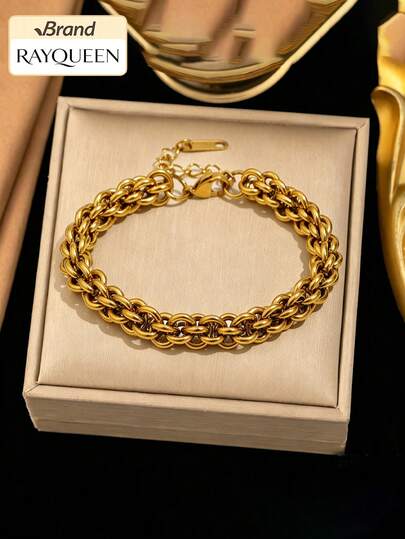 RAYQUEEN 1pc Geometric Stainless Steel Punk Chain Fashion Bracelet For Women, Suitable For Daily Wear And Holiday Gifts