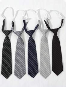 1 pieza Corbata de estilo universitario para hombre, corbata corta de moda minimalista a rayas, corbata preanudada sin nudo - Multicolor - Ver 1