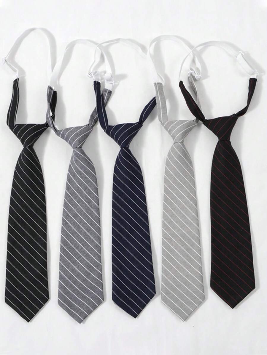 1 pieza Corbata de estilo universitario para hombre, corbata corta de moda minimalista a rayas, corbata preanudada sin nudo - Multicolor - Ver 1