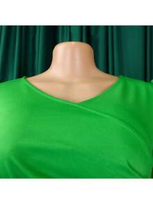 Kelly Green A-Line Dress V-Neck Short Puff Sleeves Rhinestone Buckle Belt Defined Waist Knee Length Polyester Chic Semi-Formal Wedding Guest Cocktail Party Work (Local Warehouse Discounts.) | Emerald Green Dress | Satin Dresses | Dresses | Dresses For Women | Mid Length Midi Dress | Jersey Dresses For Women  (Shipped From Local Warehouse | Quick Dispatch) - màu xanh lá - Xem 6