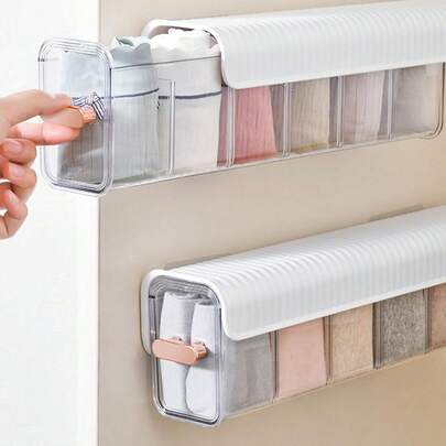 1pc Detachable Wall-Mounted Bra Storage Box, Made Of High-Quality Transparent Plastic With Golden Handle, Convenient For Bedroom Storage