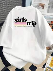 New 180gsm Short-Sleeved T-Shirt, 1% Cotton, With Front And Back Prints - Girls Trip, 2026 - Fashionable Printed T-Shirt For Women, Your Best Choice! - Suitable For Layering In Spring And Autumn, And For Wearing Alone In Summer, Unisex Style. - 白色 - View 2