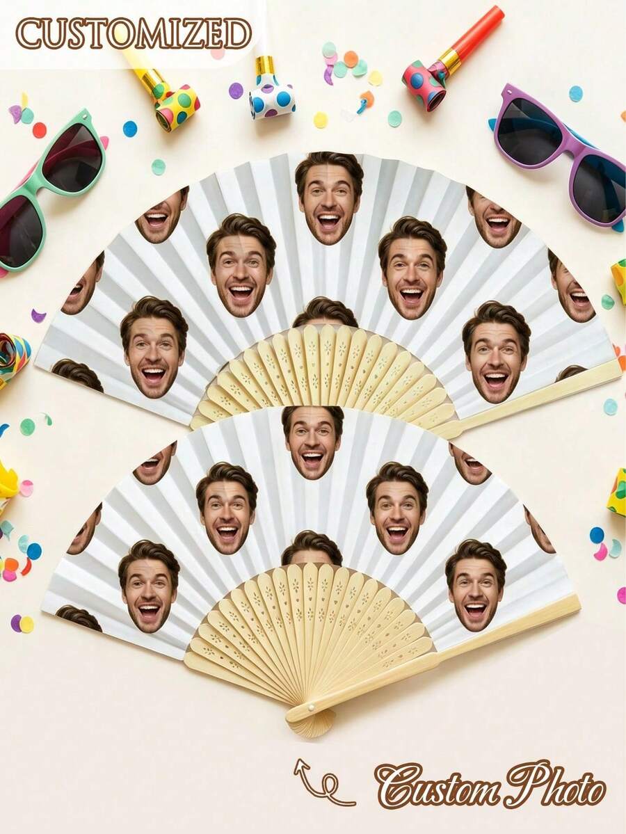 1 pieza Abanico de boda personalizado con foto & logotipo de nombre, abanico clásico DIY, personalización decorativa de alta calidad, personalizado, de moda, personalización exquisita, personalizado - Multicolor - Ver 1