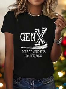 Women's Casual Fashion Printed T-Shirt, Mexican Plus Sizes 0-8XL, Base Layer For Everyday Wear, Unique Design, All-Season Wear, Comfortable Fit, Gen X Graphic Tee, Unisex, Perfect For Parties, Concerts, And Casual Wear - A Great Birthday Gift. Summer Fashion Cotton T-Shirt - 黑色 - 查看 8