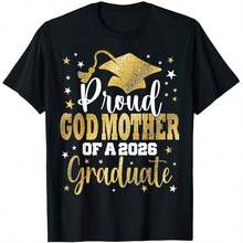 Mexican T-Shirt Made Of Pure Cotton With A Graduation Print Design: "Proud Mother Of A Graduate." Breathable Cotton Fabric With A Comfortable And Soft Knit Texture. Durable, Easy To Clean, And Machine Washable. Ideal For Family Events. Summer Fashion Cotton T-Shirt. - 黑色 - 查看 9