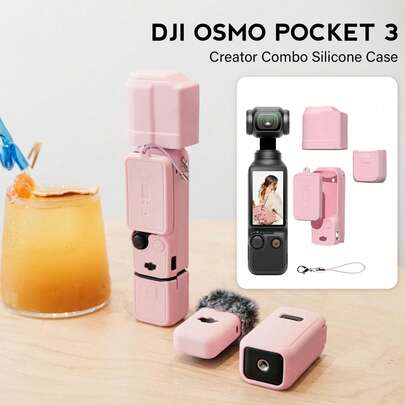Ốp bảo vệ bằng silicon mềm cho Osmo Pocket 3/Xtra Muse Camera, kèm miếng dán màn hình và micro, nhẹ và chống trầy xước, thích hợp cho du lịch, quay vlog và chụp ảnh hàng ngày - Màu hồng