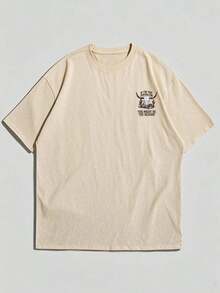Camiseta de Manga Corta para Hombre Zrgoth, Casual, Versátil, con Estampado de Cabeza de Oveja y Animales del Campo, Estilo Simple con Lema en Inglés - Albaricoque - Ver 5