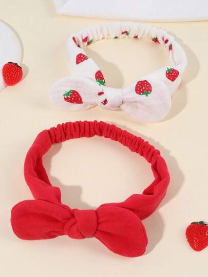 2pcs Strawberries Headband For Baby,White And Red Nylon Breathable And Comfortable Hair Bows,Cute Hair Accessories For Baby Infant Newborn Daily Wear Gifts
