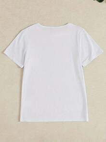 Plus Size Crew Neck T-Shirt For Women, From PremiumLoose, With Cat Print - Casual Floral Top For Spring, Summer And Autumn, Featuring A Cartoon Animal Print Design, Stylish And Elegant Clothing For Women. Gift Idea. - 白色 - 查看 3