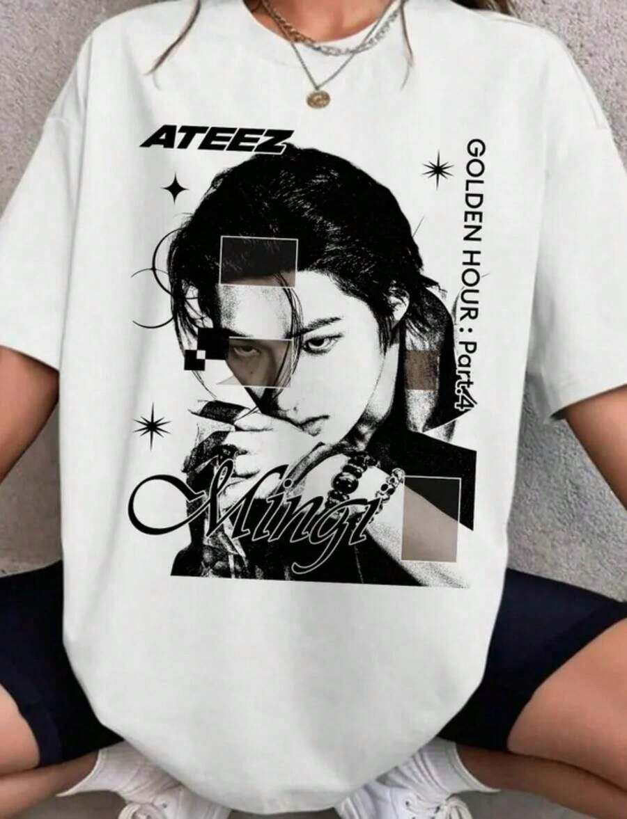 Women's Casual Summer T-Shirt, Retro Mingi Atee T-Shirt, Atee GOLDEN HOUR - Part 4 T-Shirt, Atee In Your Fantasy World Tour 2026 T-Shirt, Atee Member T-Shirt - 白色 - 查看 1
