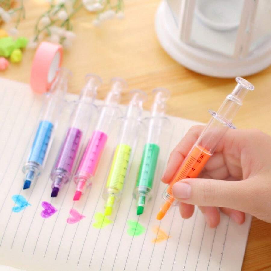 Bộ 6 bút dạ quang hình kim tiêm, bút dạ quang hình kim, bút dạ quang sáng tạo. - Nhiều màu - Xem 1