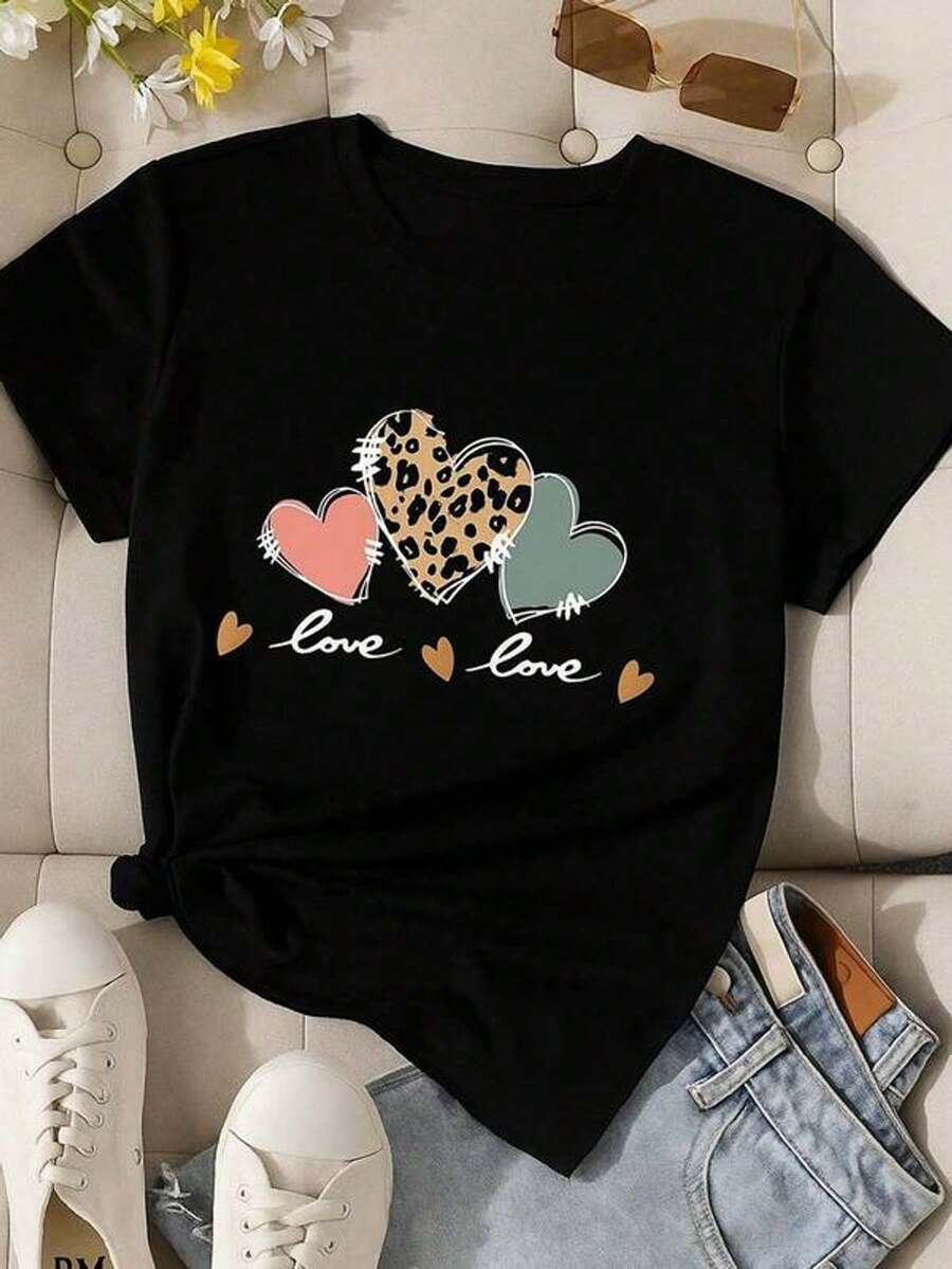 Women's Blouses, Casual Short-Sleeved T-Shirt For Women, Comfortable And Breathable Fabric, Versatile For All Styles, Machine Washable, Ideal For Everyday Wear And As A Gift - 黑色 - 查看 1
