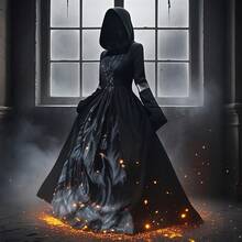 Stage Dance Wear - 8119 Black Hooded Long Dress - View 2
