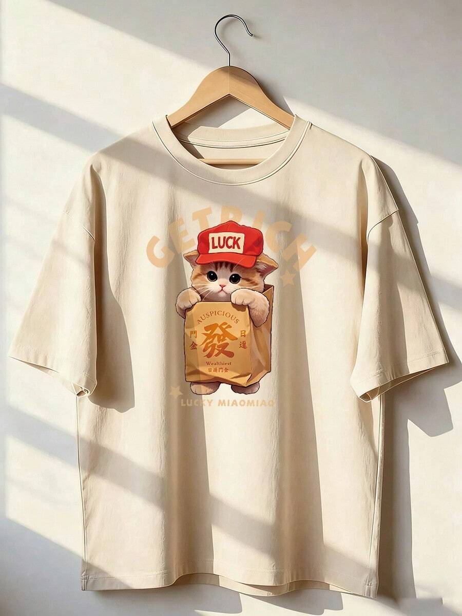 Cute And Stylish Short-Sleeve T-Shirt, Fashionable Short-Sleeve T-Shirt For Spring And Summer 2026, Made In Mexico, 180 Grams. Cartoon Print, Couple Design, Suitable For Indoor Or Outdoor Wear. Crew Neck, Unisex, Ideal For Office And Leisure. One-Piece Pack. - APR-P631577SLNDXZGY615 - 查看 1