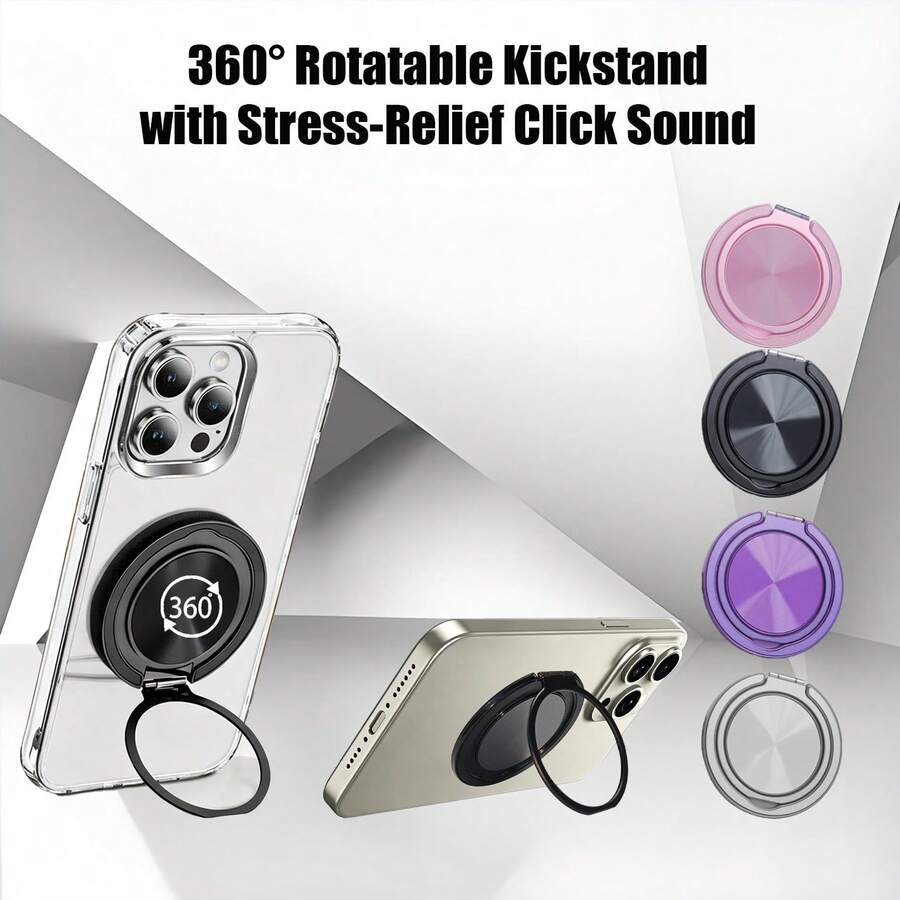 Borriig 360° Rotation MagSafe Phone Ring Holder, Premium Clicking Sound Relief Kickstand & Finger Grip For All Smartphones