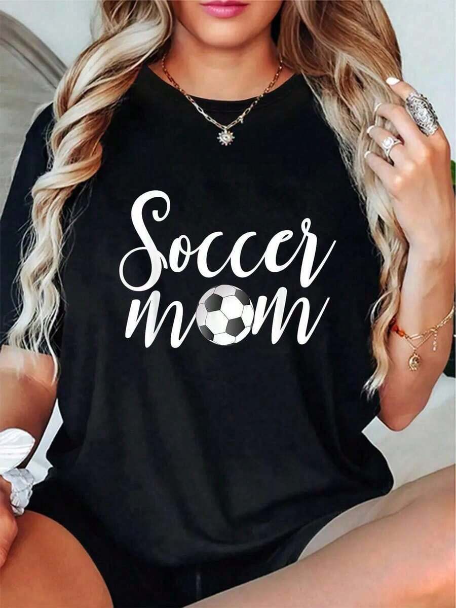 Versatile.1pac.100%Cotton.100% Cotton Soccer Mom Funny Soccer Season Mother's Day Soccer Mama T-Shirt.Moda Corte - Black - View 1