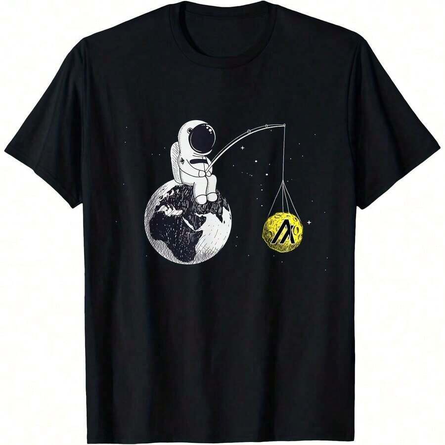 Crypto Meme - XRP Cryptocurrency - Astronaut On The Moon - All-Season XRP T-Shirt, 220g Cotton, Single-Sided Print, Crew Neck, Short Sleeve - 黑色9 - 查看 1