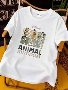 Officially Licensed Disney Walt Disney World Animal Kingdom Safari Mickey Minnie Goofy Donald Daisy Duck Vintage Grid Collage Graphic T‑Shirts For Men 100% Cotton Short Sleeve Crew Neck Retro Jungle Theme Park Oversized Streetwear Tee Summer Vacation Family Casual Daily Outfit - White - View 2