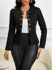 Lady Chaqueta abierta con detalles de botones en ante negro para otoño/invierno - Negro - Ver 7
