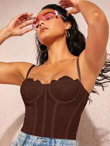 Top de tirantes bustier ribete con encaje - Café integral - Ver 5