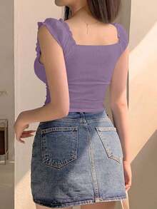 Blusa de manga larga con cuello de corazón y drapeado, ropa de otoño - Morado - Ver 4