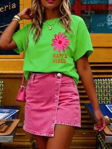 Camiseta gráfica para mujer DrmWander, camiseta de manga corta estilo casual urbano, linda camiseta de verano, ropa Ytk ቁም:viewas Camisetas de colores brillantes para damas, camisetas de verano para mujeres. - Verde 4 - Ver 2