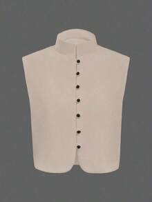 Blusa sin mangas elegante de mujer de doble botonadura, unicolor, blanco casual de verano - Albaricoque - Ver 6