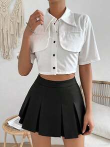 Falda minimalista de unicolor y estilo informal y elegante para mujer - Negro 3 - Ver 4