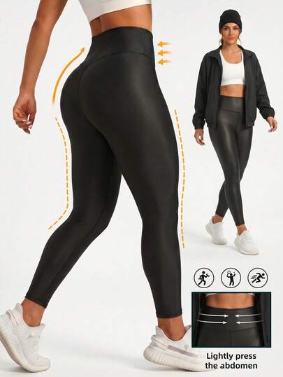 1 pieza Leggings deportivos de yoga para primavera/verano, adelgazantes y alargadores de piernas, pantalones de entrenamiento de cintura alta con control de abdomen