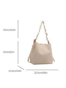 Bolso balde de piel sintética con acento de cadena, bandolera para mujeres - Blanco - Ver 2