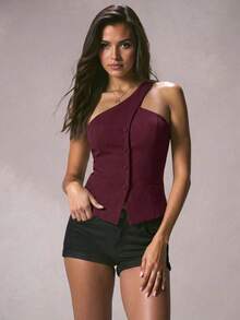 Tall Top sin mangas y sin espalda, elegante y versátil para la oficina y el día a día, con forro, para el verano - Burdeos - Ver 6