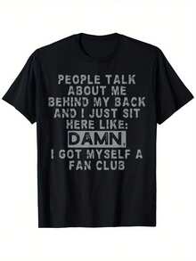 T-Shirt With The Slogan 'People Talk About Me Behind My Back' - Casual Adult Clothing For All Seasons, Summer Wear, Excellent Gift Idea. - 黑色 - 查看 1