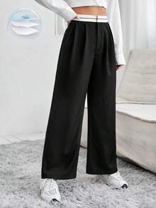 Pantalones de pierna ancha de talle alto - Negro - Ver 6