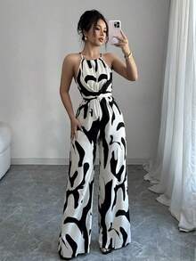Mono de tela estampada con envolvente frontal para mujer, diseño que define la cintura para usar en ocasiones elegantes, ya sea de fiesta o diario - Multicolor 2 - Ver 4