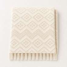 Premium Oasis Double Sofa Throw With Fringe And Super Comfortable Geometric Texture - 2.40x1.80m - Crude - View 11