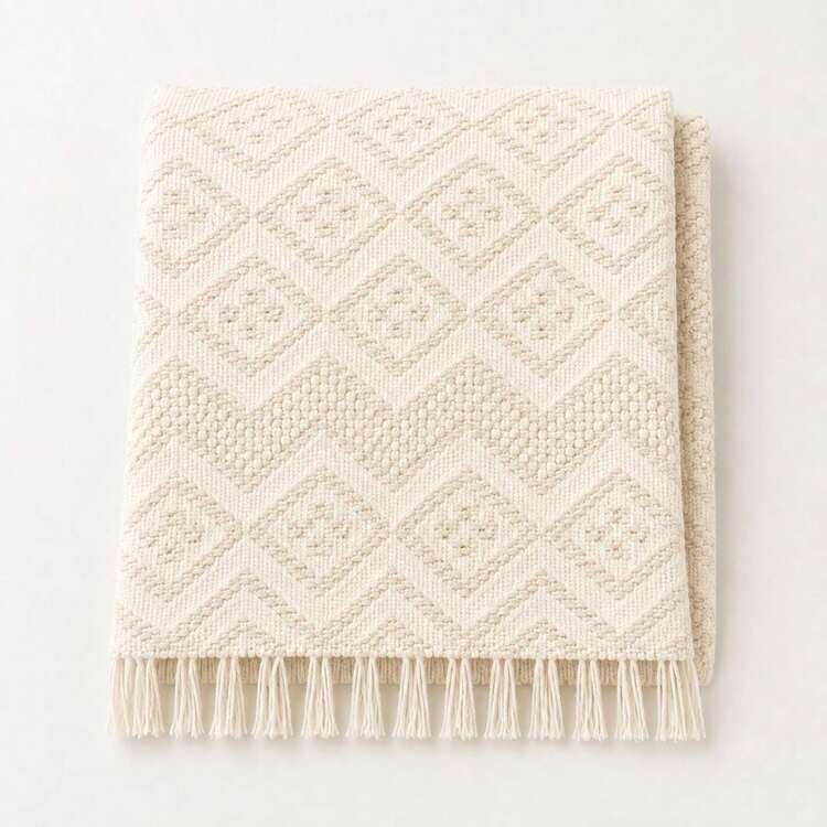 Premium Oasis Double Sofa Throw With Fringe And Super Comfortable Geometric Texture - 2.40x1.80m - 原油 - 查看 11