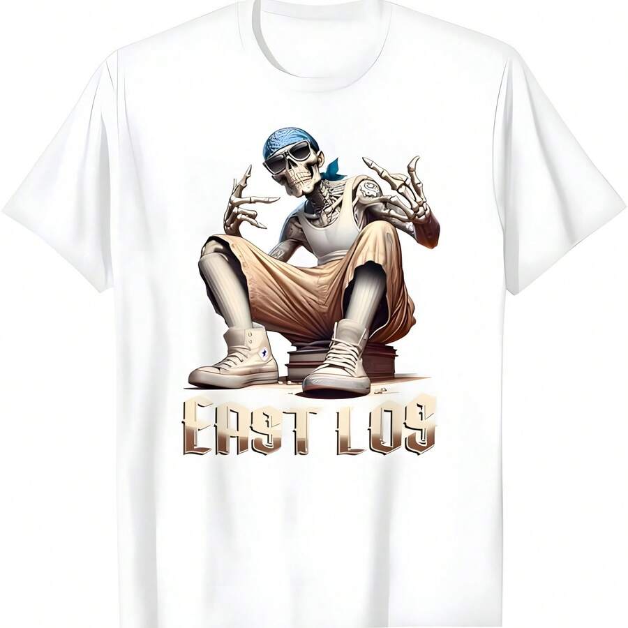 EAST LOS East Los Angeles Camiseta Chicanos Homie Cráneo Cholos Camiseta - Blanco - Ver 1