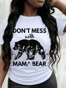 Camiseta Gráfica "No te metas con la mamá oso" para Mujer, Camiseta con Estampado de Mamá Oso, Regalo para Madres, Camiseta con Estampado de Animal Bonito - Blanco - Ver 1