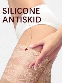 1 Pair Invisible Silicone Anti-Slip Black Lace Trim Women's Anti-Friction Thigh Bands, Can Cover Scars And Tattoos - Apricot - View 3
