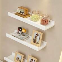 1pc Multi-Size White Floating Wall Shelf, Space-Saving Wall-Mounted Storage Rack, Suitable For Small Apartments, Easy To Install And Freely Combinable, Minimalist Style, Suitable For Bedroom, Entryway And Dorm, Keep Small Items Organized, Easily Maximize Living Space - White - View 5