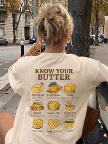 Women's Clothing Graphic Print Short Sleeve T-Shirt For Women, Casual Loose Retro American Style, Round Neck, Versatile Summer Top, Women's Shirts - 杏色 - 查看 6