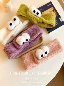 1 pièce de bandeau mignon à grands yeux pour femmes pour se laver le visage et prendre une douche. Le bandeau peut être ouvert pour dormir. Le bandeau est en peluche pour se laver le visage et ne laisse pas de trace. C''est un bandeau en peluche avec fermeture - Multicolore - Voir 2