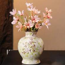 1个优雅复古裂纹陶瓷花瓶，奢华乡村风格装饰，客厅水培花卉展示，干花装饰，莲花，令人满意的礼物，家居装饰，房间花瓶，新年和斋月期间送给亲朋好友的理想礼物，玻璃花瓶 - 均碼 - 查看 6