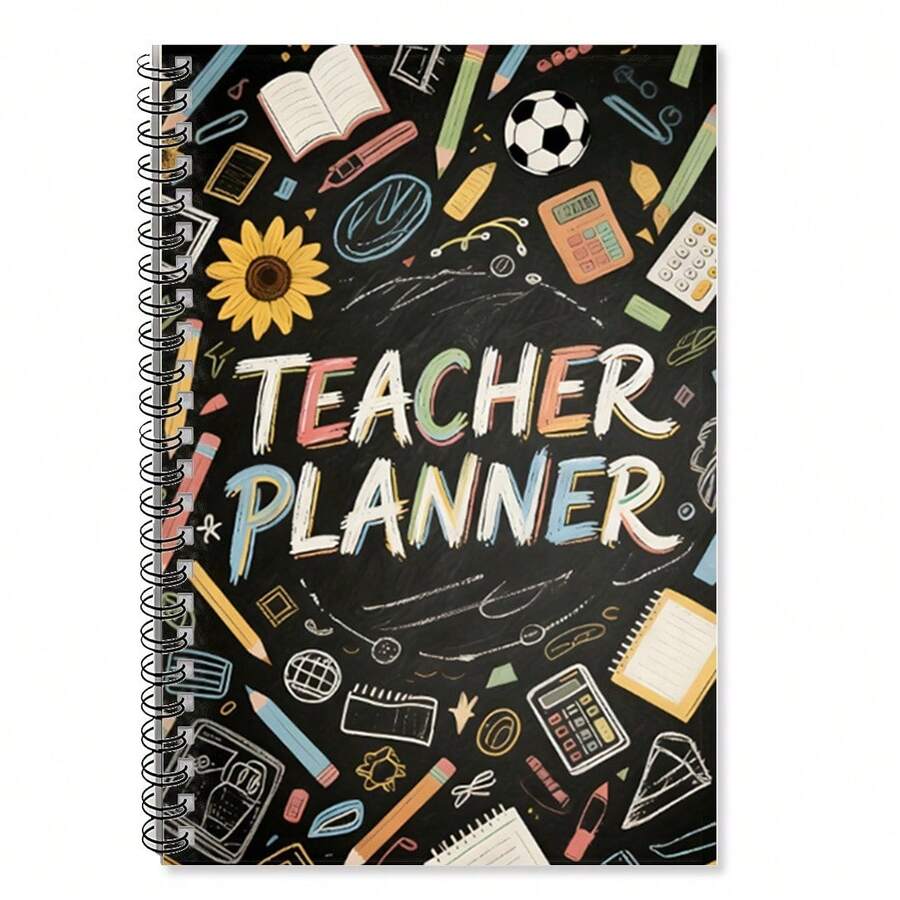 1pc Spiral Bound Teacher Planner Notebook, Back To School Theme, Suitable For Lesson Planning, Student Notes, Daily Reminders, Lined Pages With Date Section, Smooth Paper, Teacher Gifts | Essential For School | Learning Stationery - E - View 1