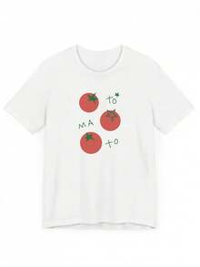 Women's Short-Sleeved T-Shirt, Personalized, New Spring/Summer 2026 Collection, With Cartoon Letter Print In Cherry Tomato Orange, Suitable For Summer, Y2K Clothing - Unisex Loose Cotton Short-Sleeved Round Neck T-Shirt, Urban Vintage Style. - 白色 - 查看 1