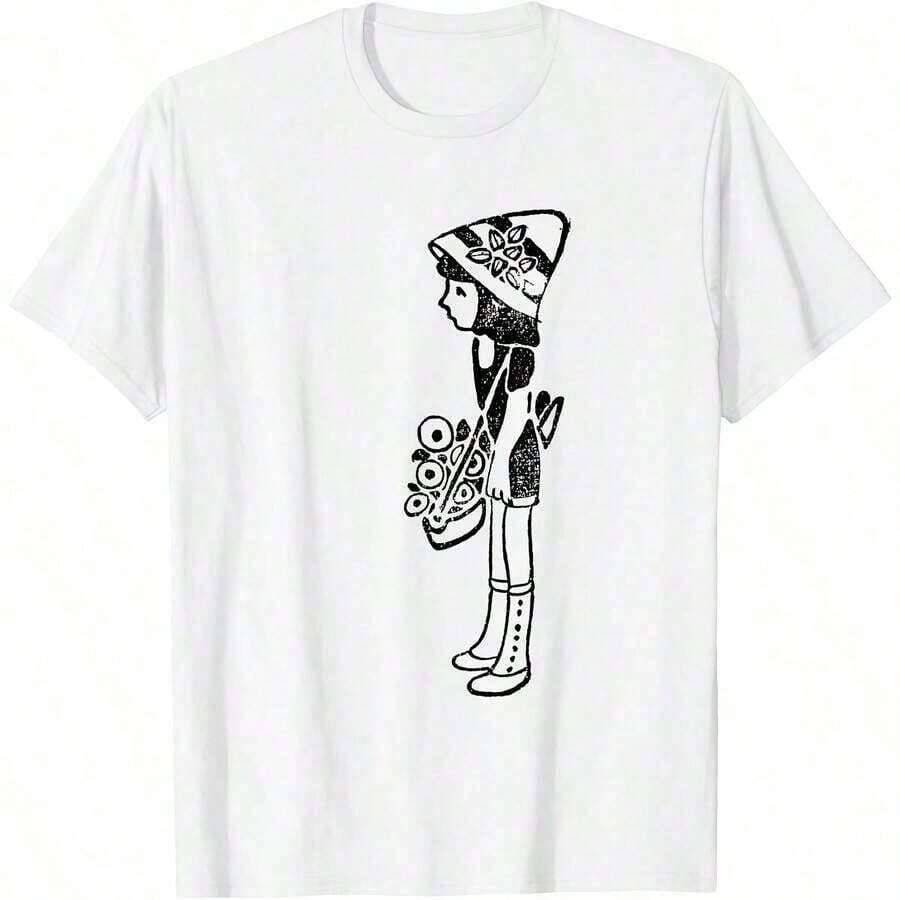 Women's Clothing; Summer Blouses. The Girl Selling Flowers. Vintage Illustration From 1912. All-Season T-Shirt, Pure Cotton, Single-Sided Print, Round Neck, Short Sleeves, Unisex, Base Layer, Women's Summer Wear, 100% Pure And Soft Cotton. - 白色 - 查看 1