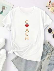 [1] Women's Y2K Style Short Sleeve T-Shirt With Round Neck Print, Casual Top, Comfortable For All Seasons, Machine Washable, Fashionable Premium Fabric Set - 白色 - 查看 2
