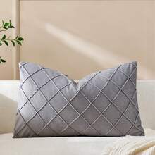1pc/2pcs Grey Diamond Pleated Decorative Pillow Cover (Pillow Insert Not Included), Fashionable Solid Color Velvet Fabric, Soft Touch, Suitable For Home Decor, Sofa, Bed, Bedroom, Gifts, Holiday Decoration, All Seasons - Grey - View 12