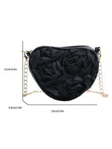 3D Lace Flower Heart Bag, Sweet Unique Multi-Purpose Chain Shoulder Crossbody Bag - Black - View 10