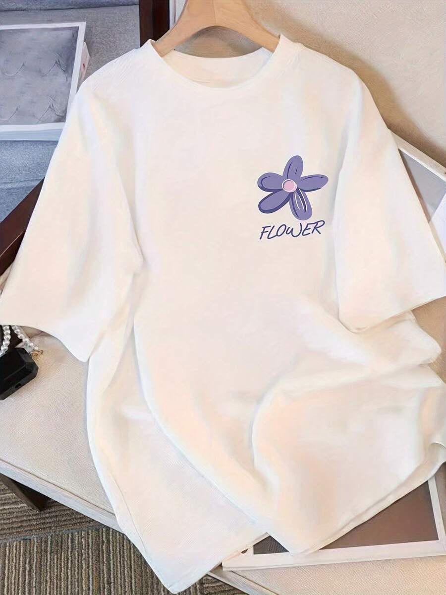 Modern And Minimalist Short-Sleeved T-Shirt For Women With Letter Print - Casual Top, Suitable For All Seasons, Cute And Stylish Design, Casual T-Shirt For Everyday Wear. - 白色 - 查看 1
